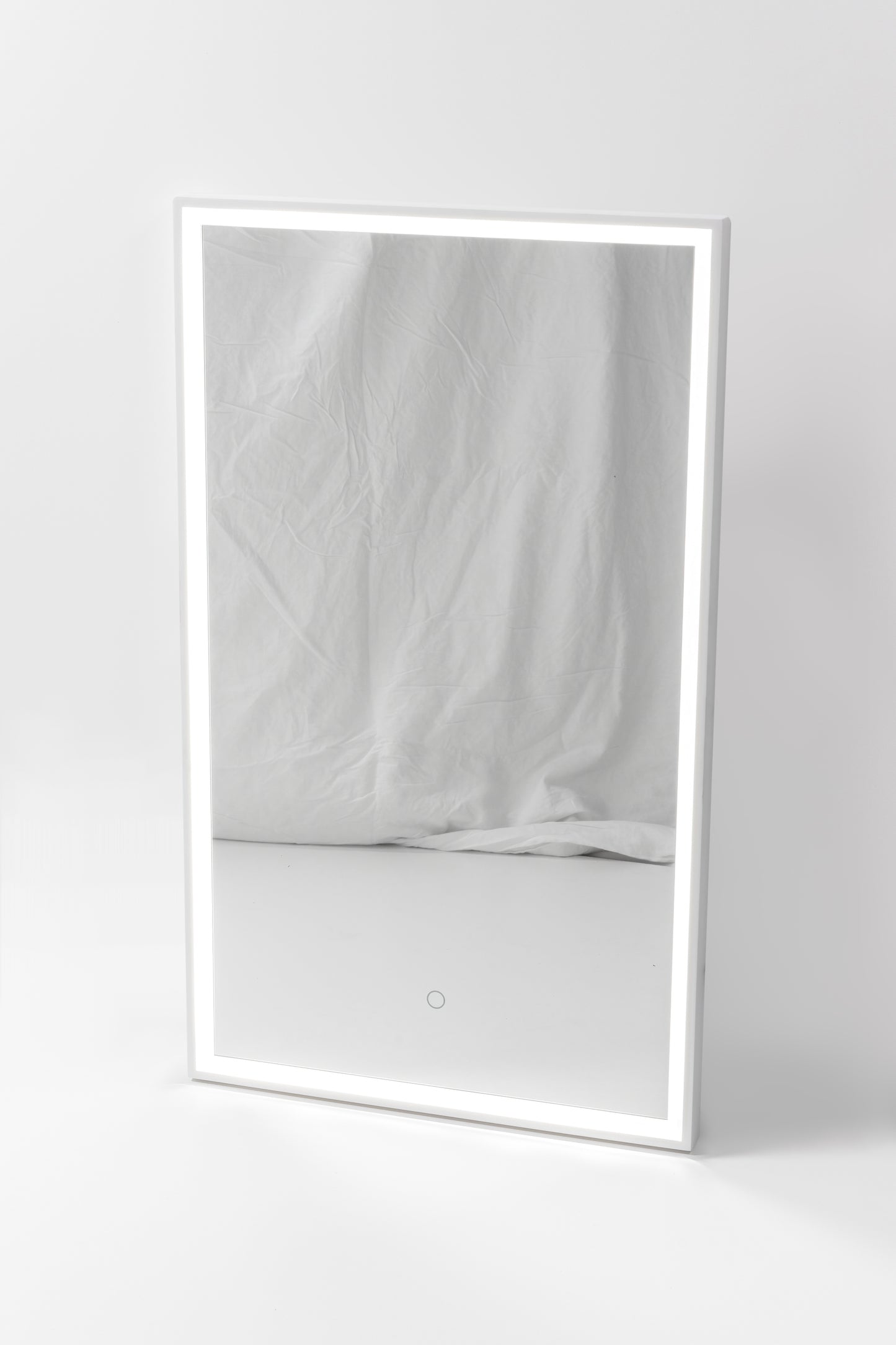 Capri Rectangle Mirror with Matte White Stone Frame and LED Light