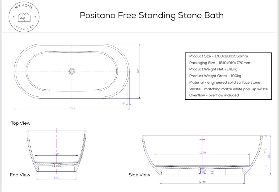Positano Stone Freestanding Bath