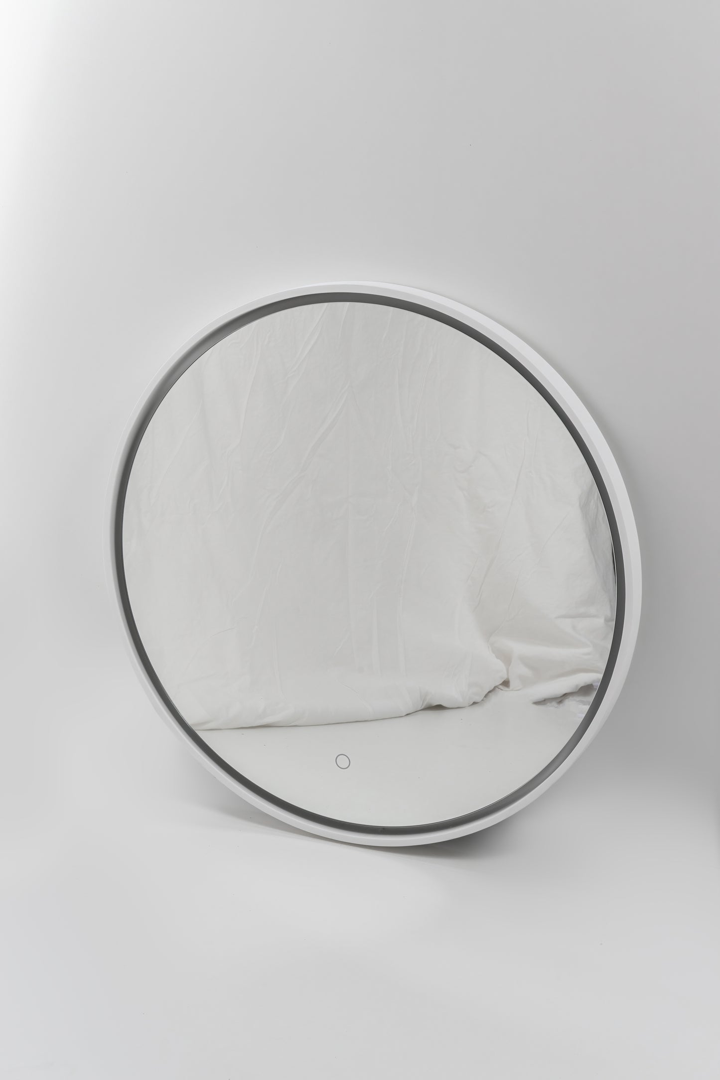 Puglia Round Mirror with Matte White Stone Frame and LED Light