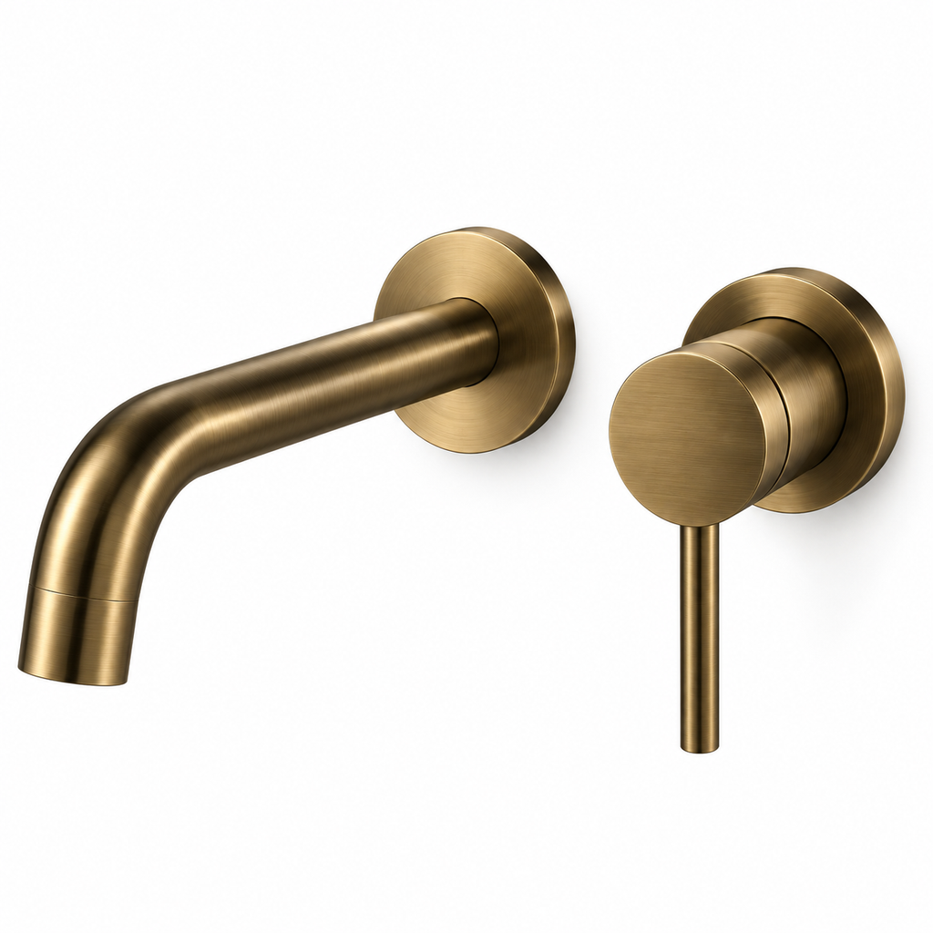 Wall Mounted Mixer Tap and Spout – Antique Brass