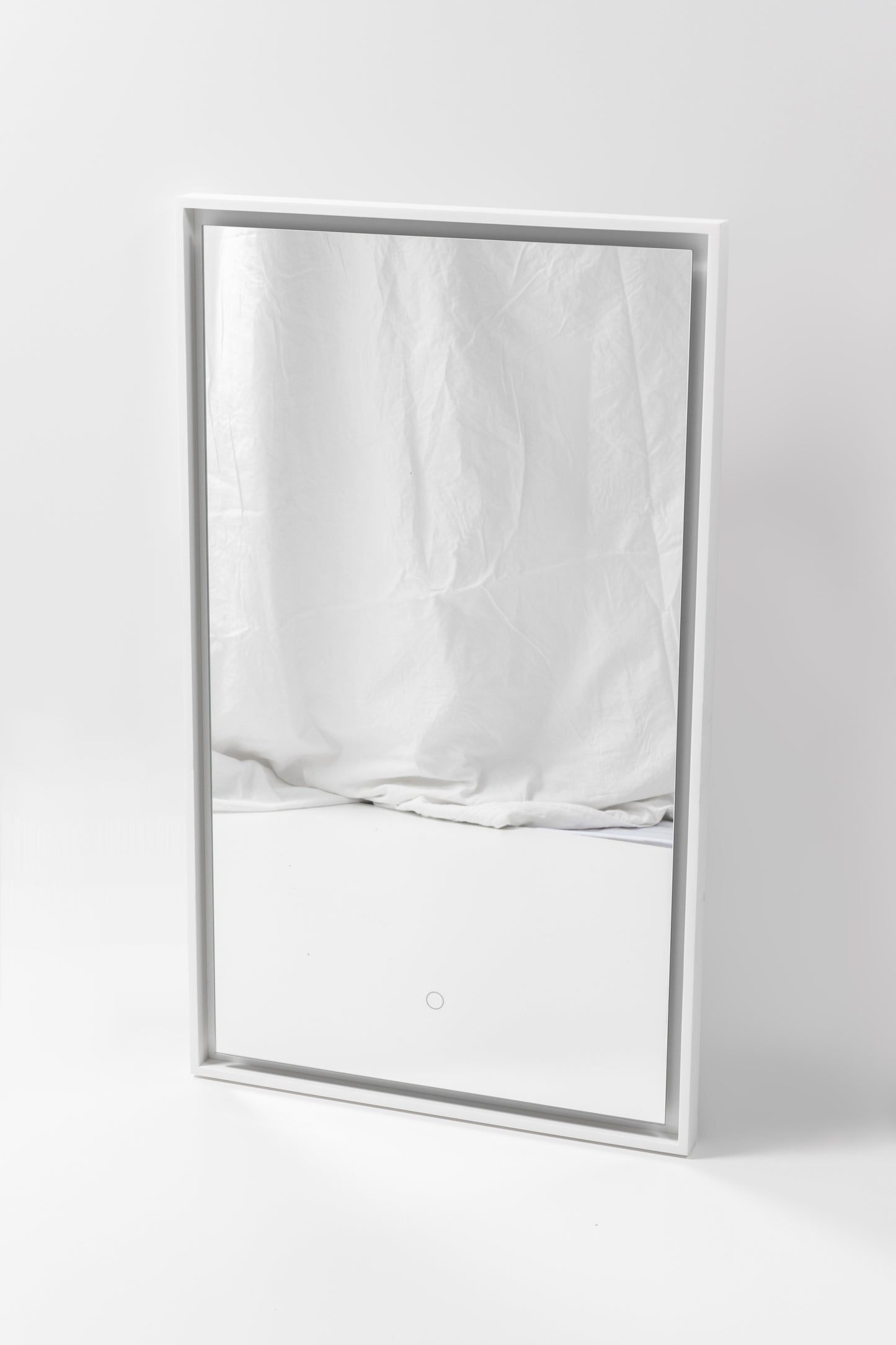 Capri Rectangle Mirror with Matte White Stone Frame and LED Light