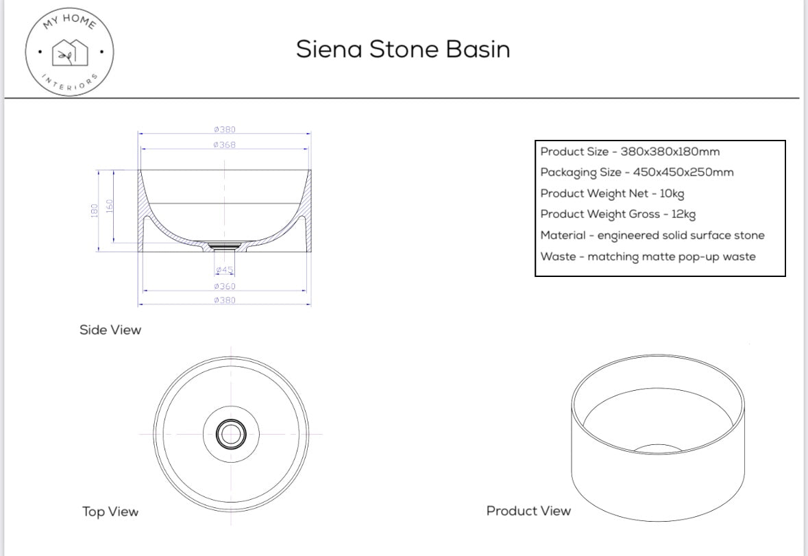 Siena Stone Top Mount Basin - Matte White