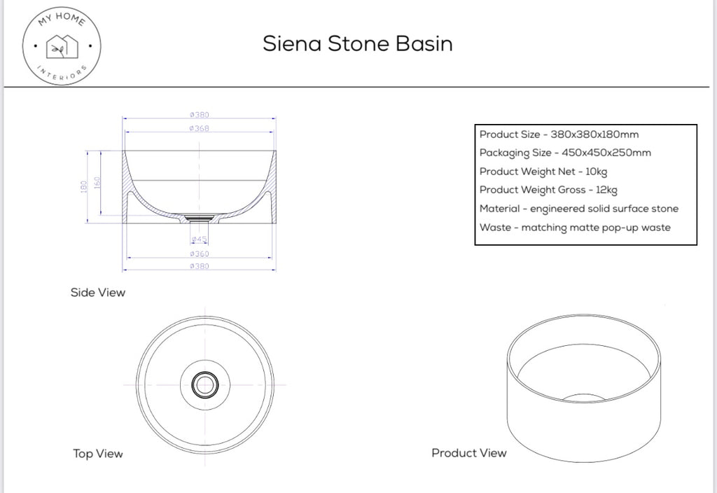 Siena Stone Top Mount Basin - Matte White
