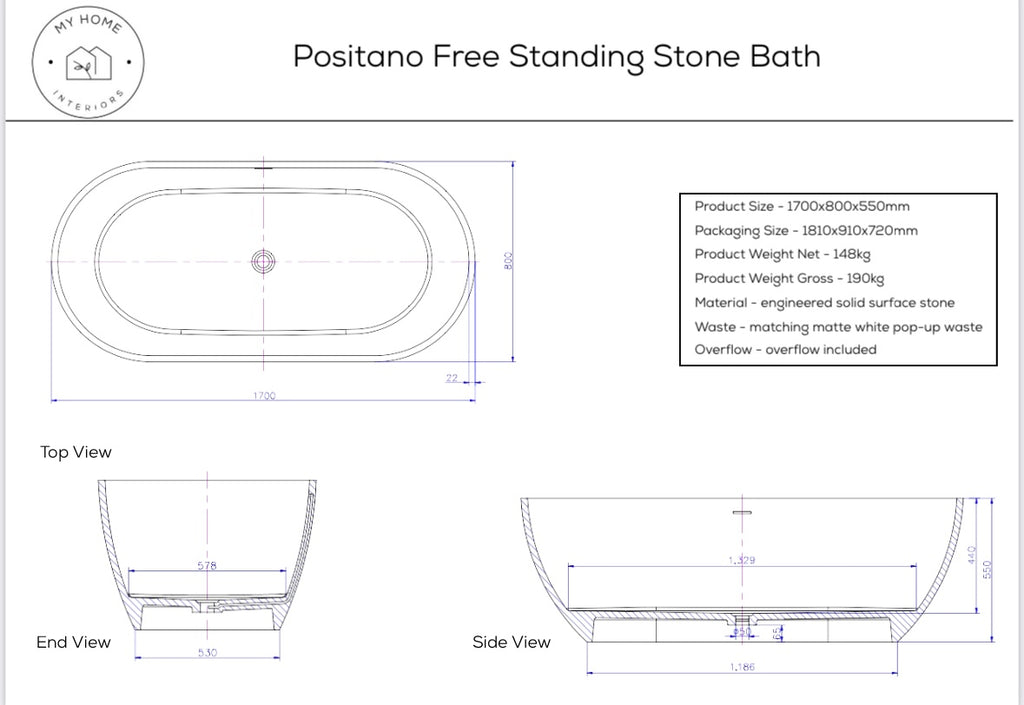 Positano Stone Freestanding Bath