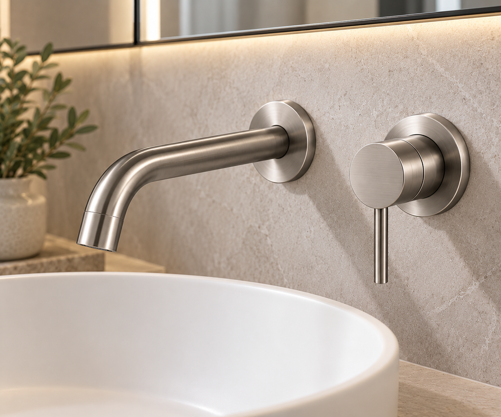 Wall Mounted Mixer Tap and Spout – Brushed Nickel