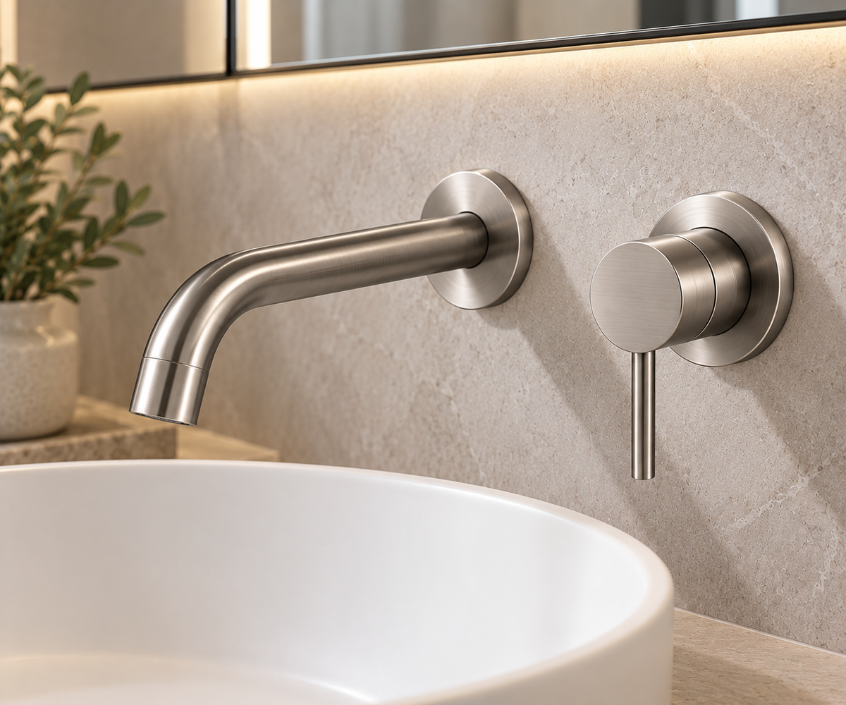 Wall Mounted Mixer Tap and Spout – Brushed Nickel