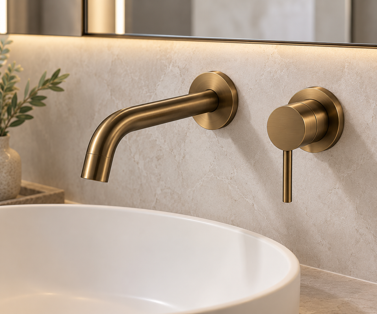 Wall Mounted Mixer Tap and Spout – Antique Brass