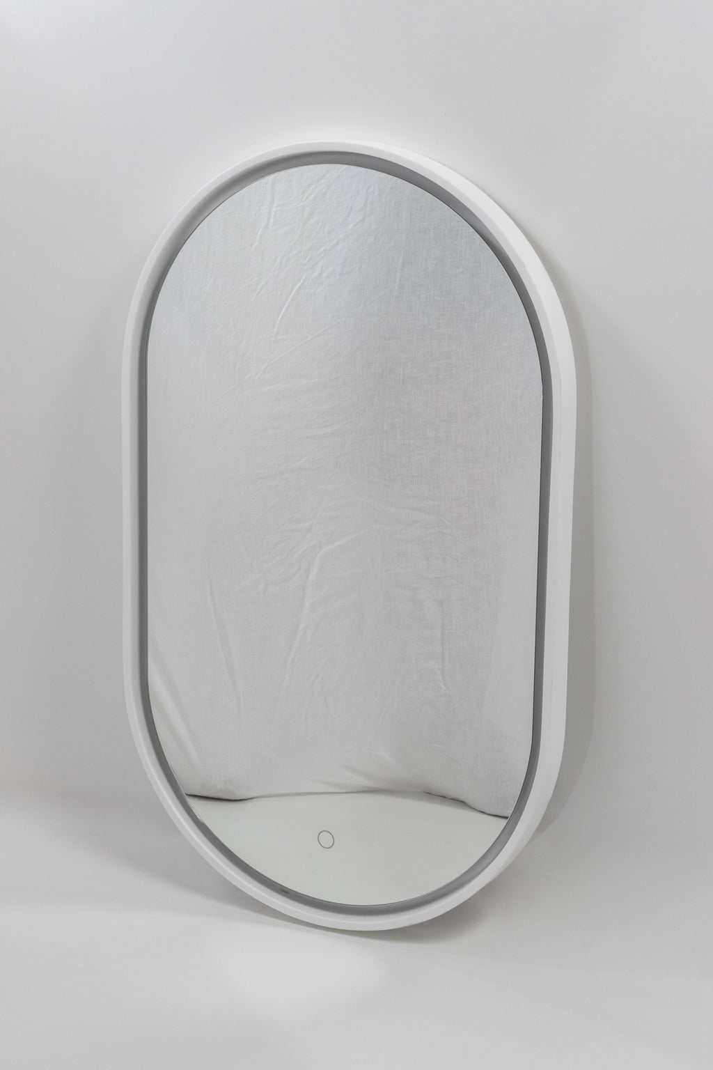 Pisa Oval Mirror with Matte White Stone Frame and LED Light