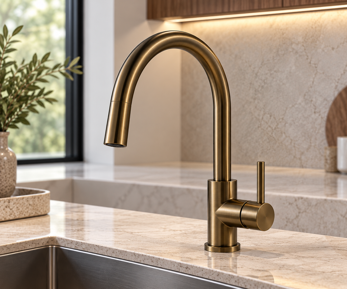 Gooseneck Kitchen Mixer – Antique Brass