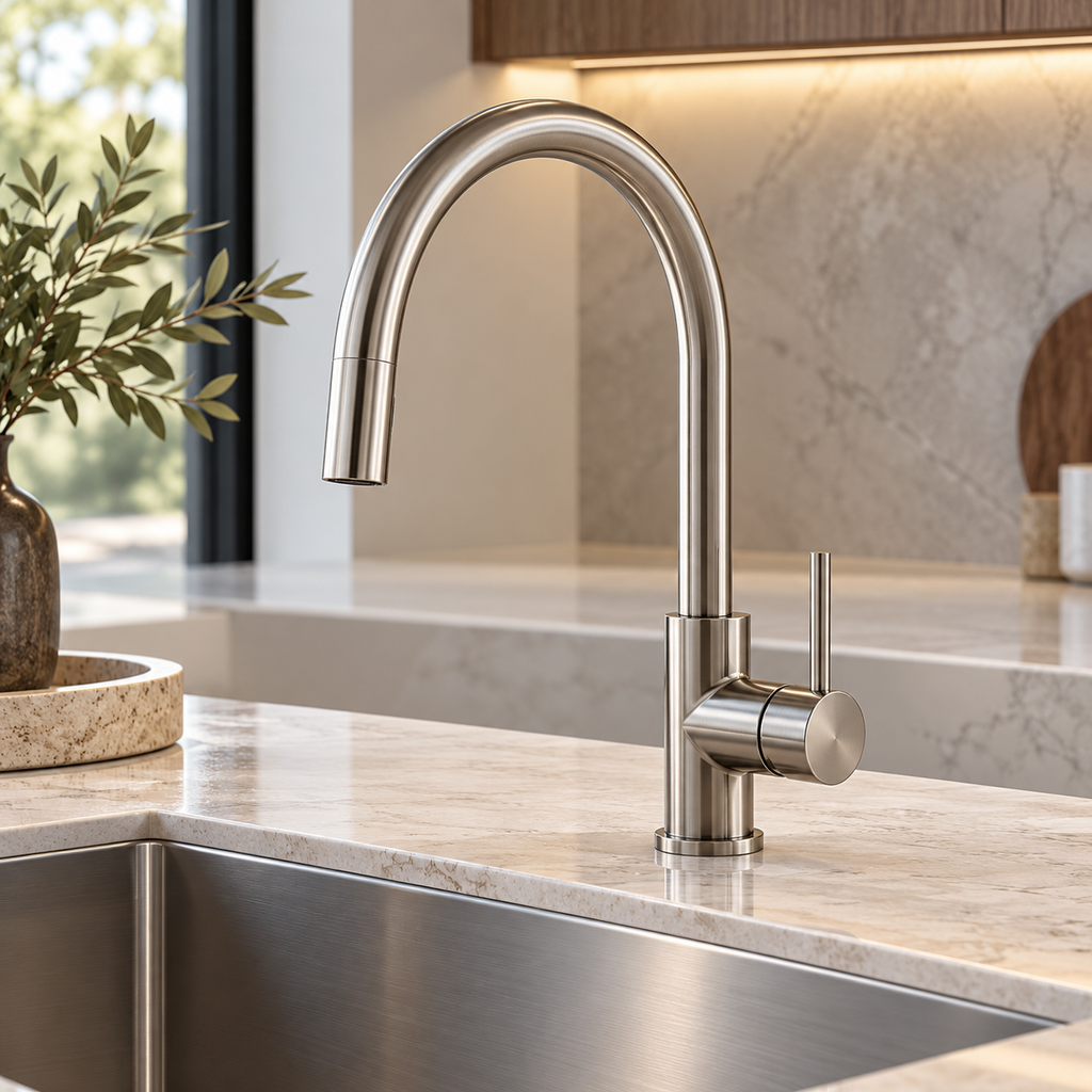 Gooseneck Kitchen Mixer – Brushed Nickel