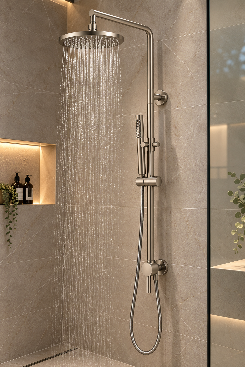 2-in-1 Shower Rail Set – Brushed Nickel