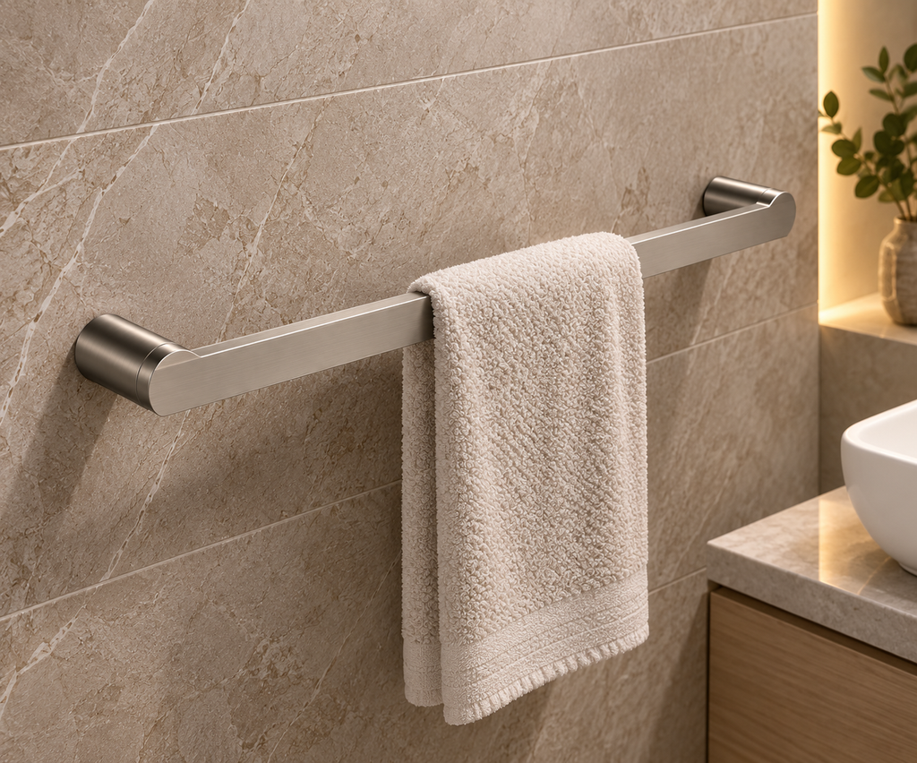 Single Towel Rail 600mm – Brushed Nickel